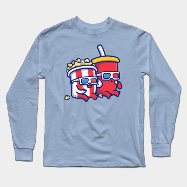 Cute Popcorn With Soda Long Sleeve T-Shirt by Catalyst Labs